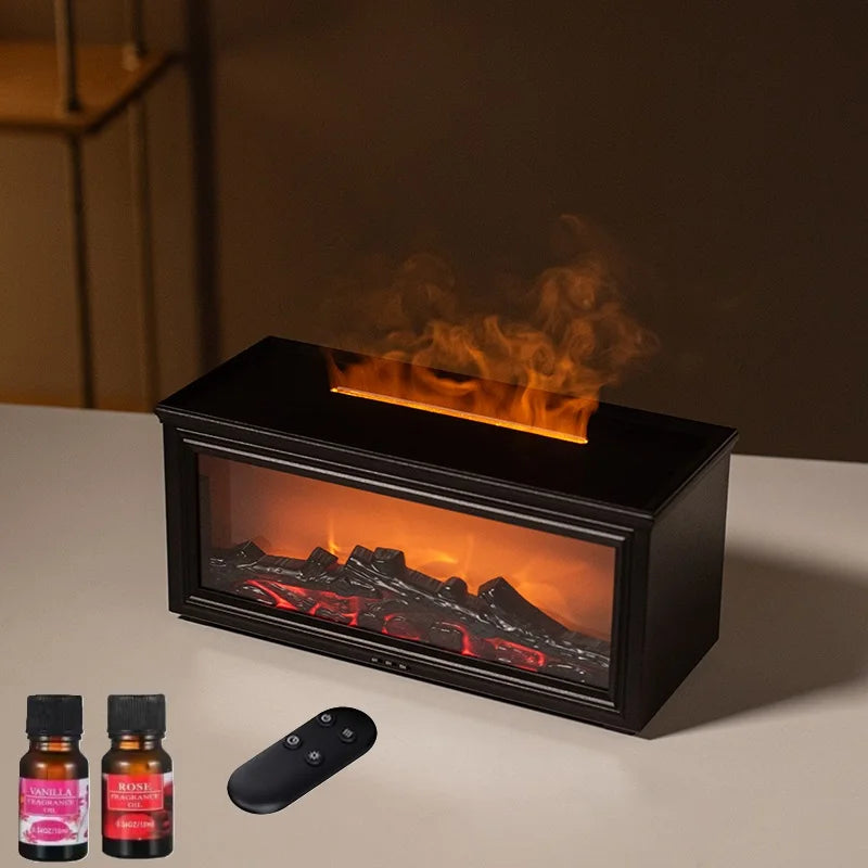 Simulated Fireplace Air Humidifier Oils Aroma Diffuser and Essential Oils Set USB Aromatherapy Machine with Remote Control