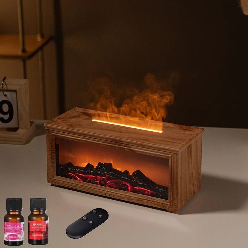Simulated Fireplace Air Humidifier Oils Aroma Diffuser and Essential Oils Set USB Aromatherapy Machine with Remote Control