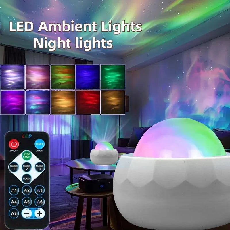 Night Light LED Projector Starry Sky Aurora Light RGB 7 Modes Remote Auto Rotate for Kids Room Party Decoration Baby Kids Gift