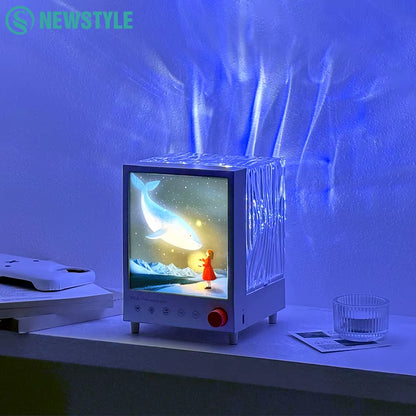 Bluetooth Aurora Box Projector Table Light with White Noises Stepless Dimming Ambient Light for Table beside Lighting Decor